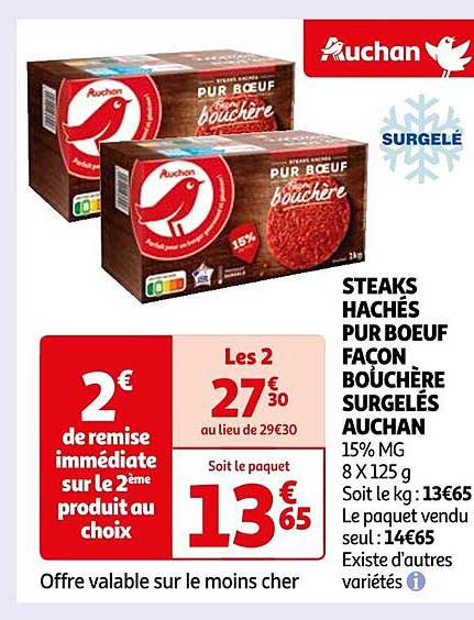 steaks hachés pur bœuf façon bouchère surgelés auchan