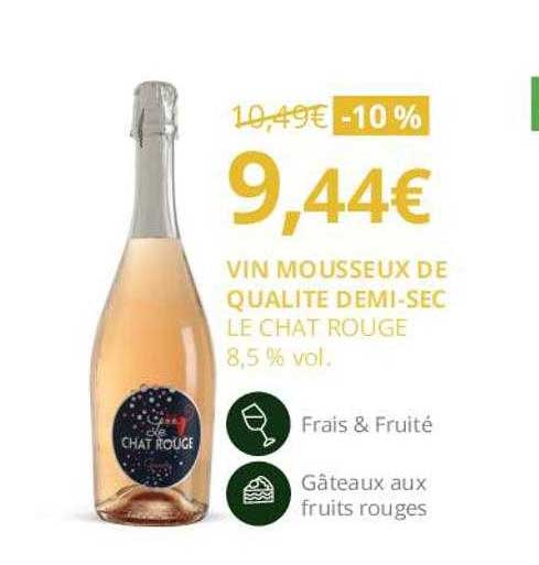 vin mousseux de qualité demi-sec le chat rouge 8,5% vol.