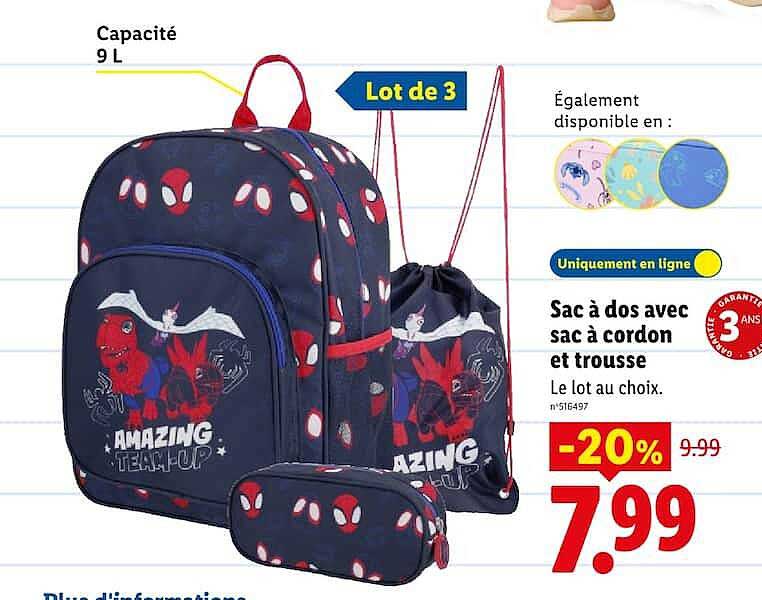 Sac à dos avec sac à cordon et trousse