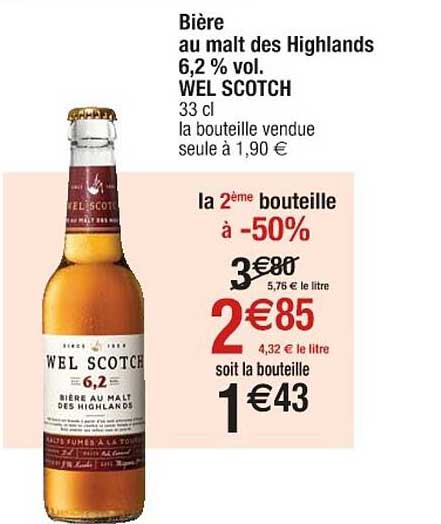 bière au malt des highlands 6.2% vol. wel scotch la 2ème bouteille à 50%