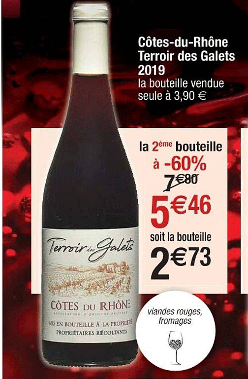 côtes-du-rhône terroir des galets 2019 la 2ème bouteille à 60%