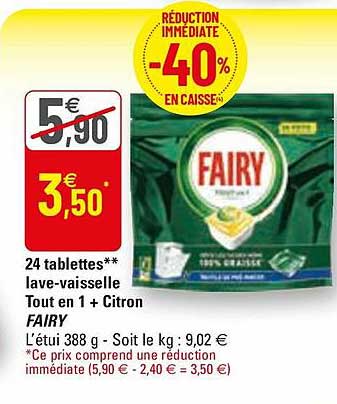24 tablettes** lave-vaisselle tout en 1 + citron fairy