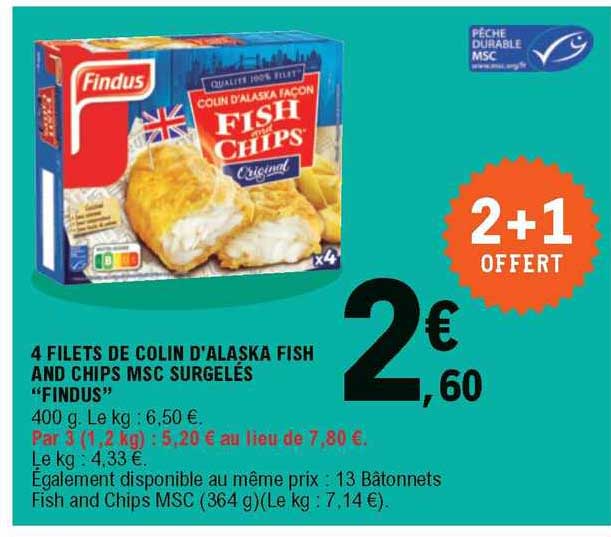 4 filets de colin d'alaska fish and chips msc surgelés "findus"