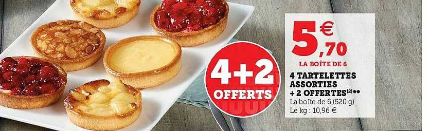 4 tartelettes assorties + 2 offertes 4+2 offerts