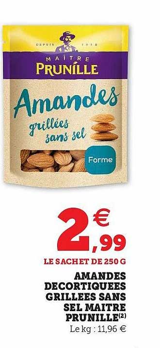 amandes décortiquées grillées sans sel maître prunille