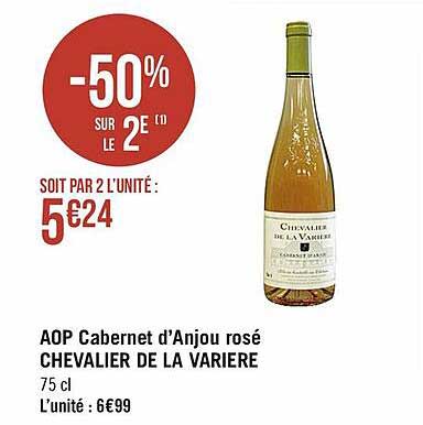 aop cabernet d'anjou rosé chevalier de la variere -50% sur le 2e