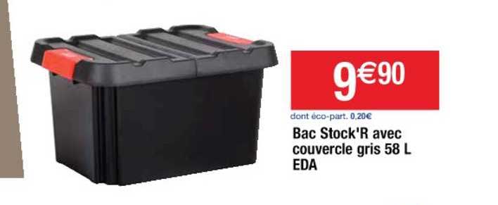 Bac Stock'r Avec Couvercle Gris 58 L Eda