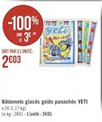 bâtonnets glacés goûts panachés yeti
