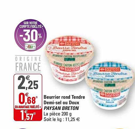 Beurrier Rond Tendre Demi-sel Ou Doux Paysan Breton