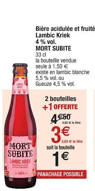 bière acidulée et fruité lambic kriek 4% vol. mort subite