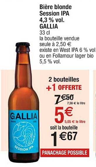 bière blonde session ipa 4.3% vol. gallia