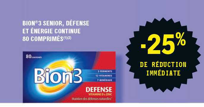 bion 3 senior défense et énergie continue 80 comprimés -25% de réduction immédiate