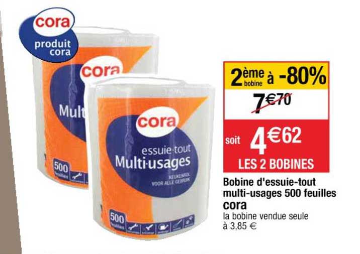 bobine d'essuie-tout multi-usages 500 feuilles cora