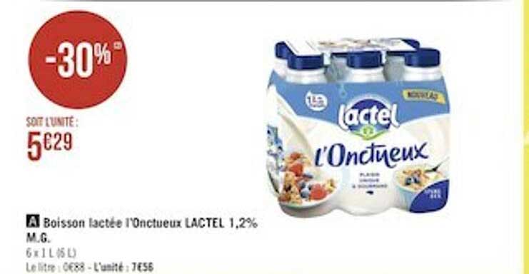 boisson lactée l'onctueux lactel 1.2% m.g.