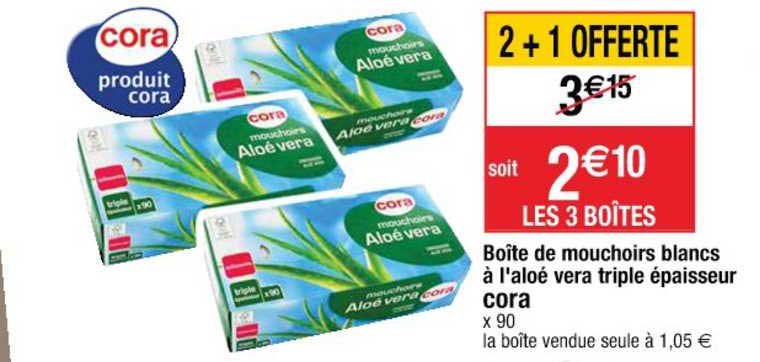boîte de mouchoirs blancs à l'aloé vera triple épaisseur cora