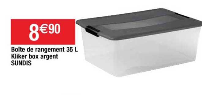 boîte de rangement 35 l kliker box argent sundis