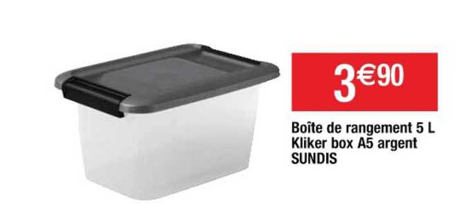 boîte de rangement 5 l kliker box a5 argent sundis