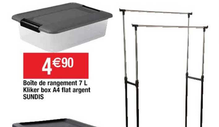 boîte de rangement 7 l kliker box a4 flat argent sundis