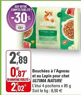 bouchées à l'agneau et au lapin pour chat ultima nature