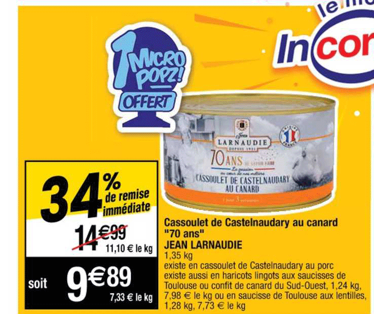 cassoulet de castelnaudary au canard "70 ans" jean larnaudie