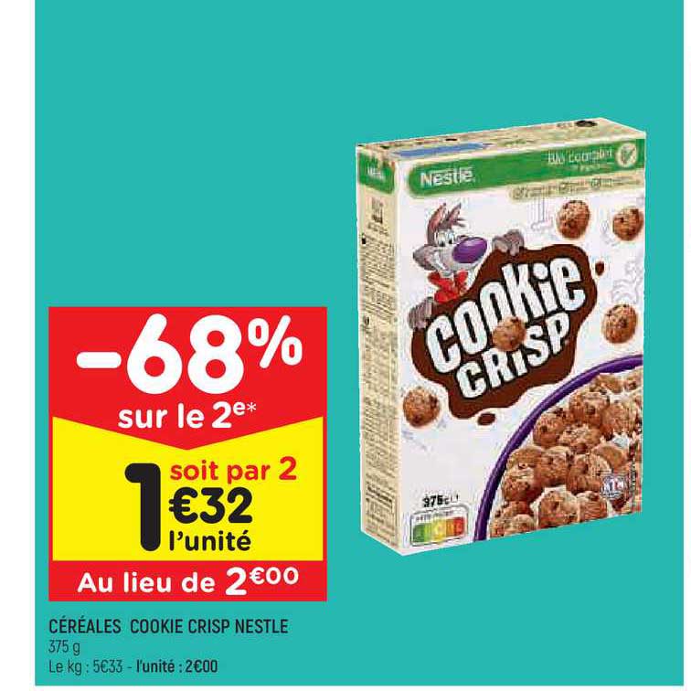 Céréales Cookie Crisp Nestlé -68% Sur Le 2e