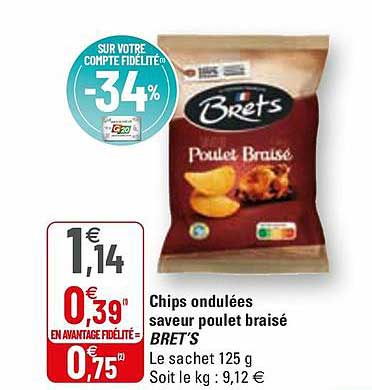 chips ondulées saveur poulet braisé bret's