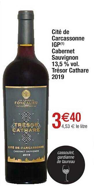 cité de carcassonne igp cabernet sauvignon 13,5% vol. trésor cathare 2019