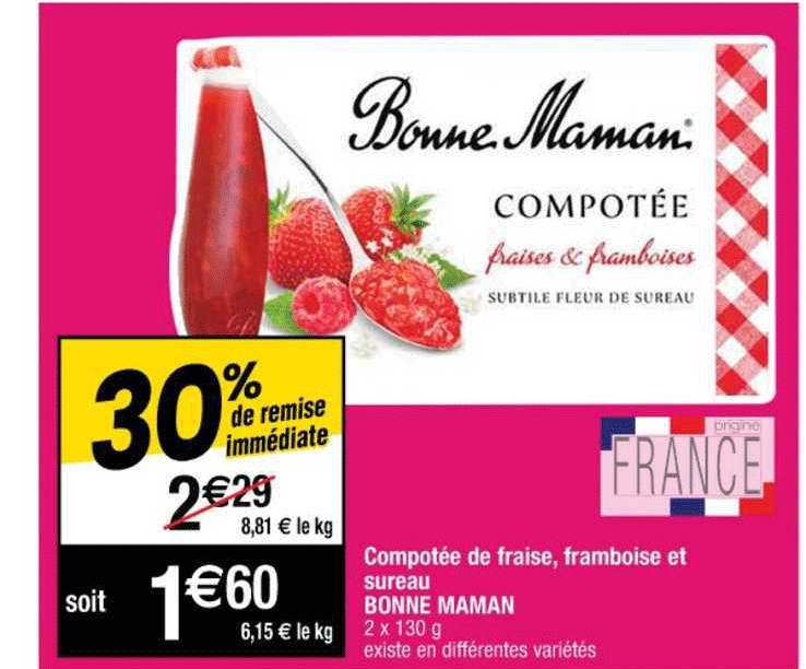 compotée de fraise, framboise et sureau bonne maman