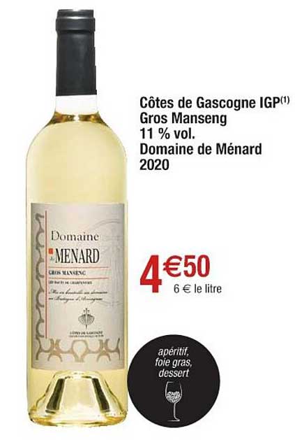 côtes de gascogne igp gros manseng 11% vol. domaine de ménard 2020