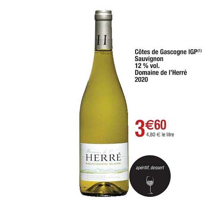 côtes de gascogne igp sauvignon 12% vol. domaine de l'herré 2020
