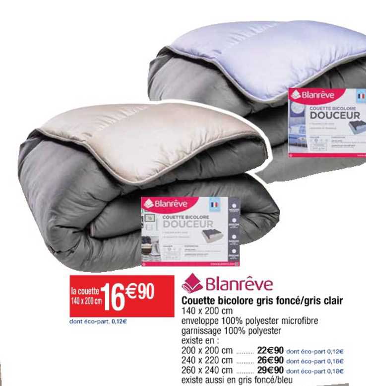 couette bicolore gris foncé - gris clair blanrêve