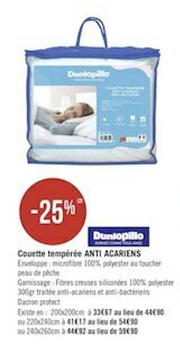 couette tempérée anti acariens dunlopillo