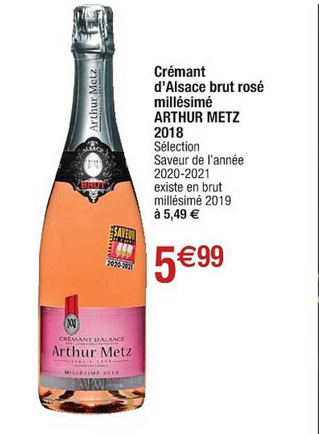 crémante l'alsace brut rosé millésimé arthur metz 2018
