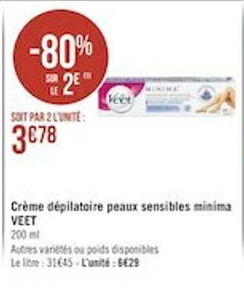 crème dépilatoire peaux sensibles minima veet