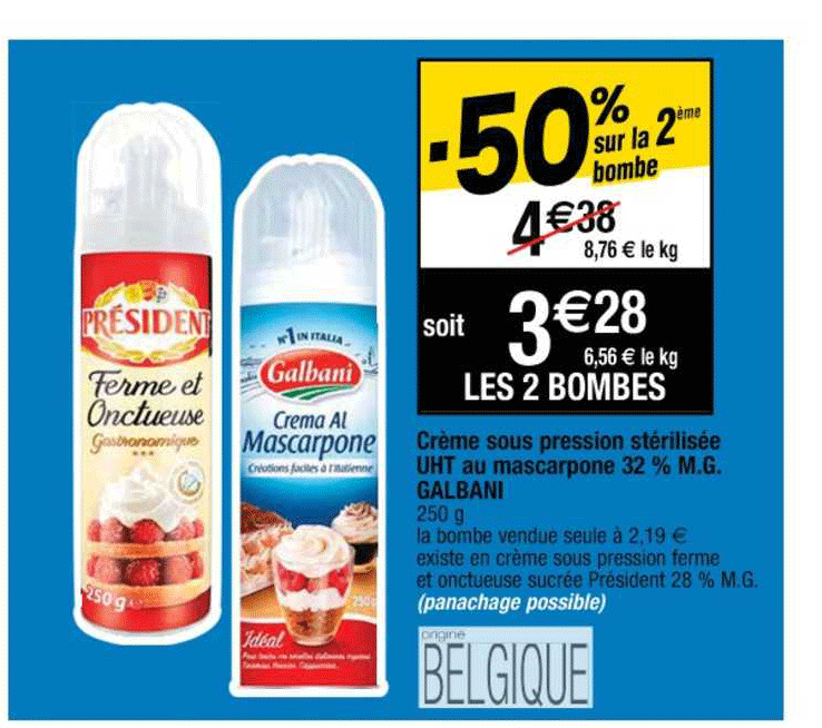 crème sous pression stérilisée uht au mascarpone 32% m.g. galbani