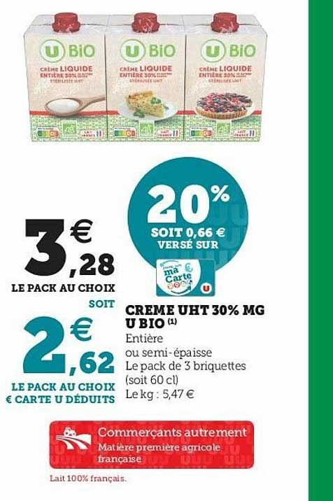 Crème Uht 30% Mg U Bio