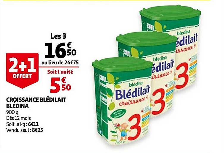 Croissance Blédilait Blédina 2+1 Offert