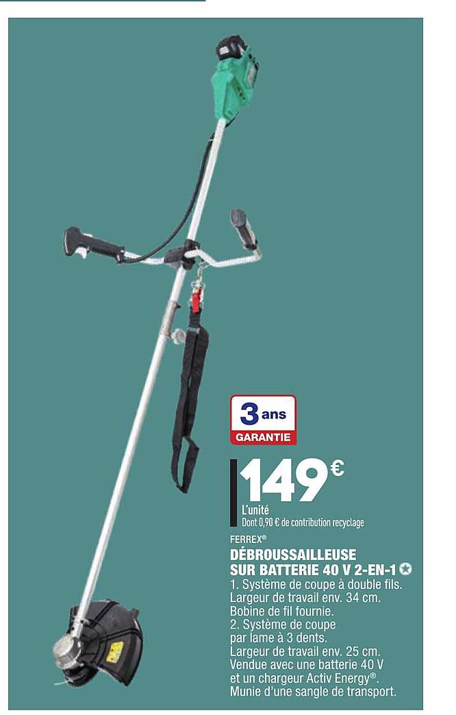 débroussailleuse sur batterie 40 v 2-en-1 ferrex