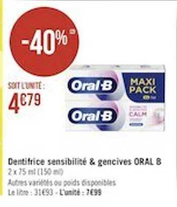 dentifrice sensibilité & gencives oral b