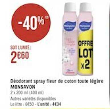 déodorant spray fleur de coton toute légère monsavon
