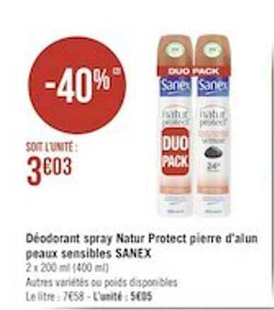 déodorant spray natur protect pierre d'alun peau sensibles sanex