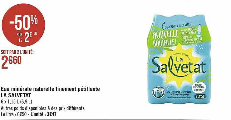 Eau Minérale Naturelle Finement Pétillante La Salvetat -50% Sur Le 2e