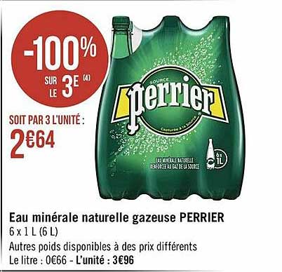 Eau Minérale Naturelle Gazeuse Perrier -100% Sur Le 3e