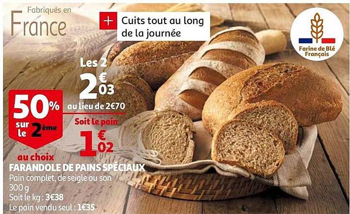 farandole de pains spéciaux 50% sur le 2ème au choix
