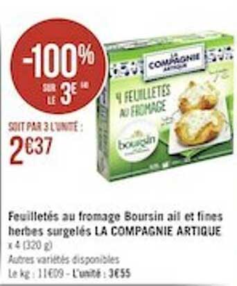 feuilletés au fromage boursin ail et fines herbes surgelés la compagnie artique