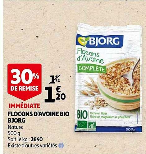flocons d'avoine bio bjorg 30% de remise immédiate