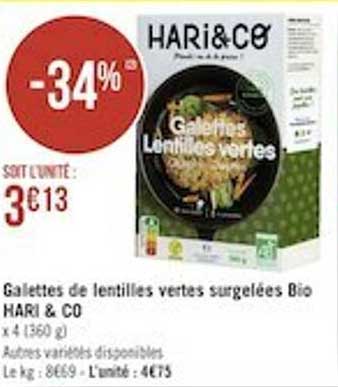 Galettes De Lentilles Vertes Surgelées Bio Hari & Co