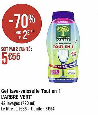 gel lave-vaisselle tout en 1 l'arbre vert -70% sur le 2e