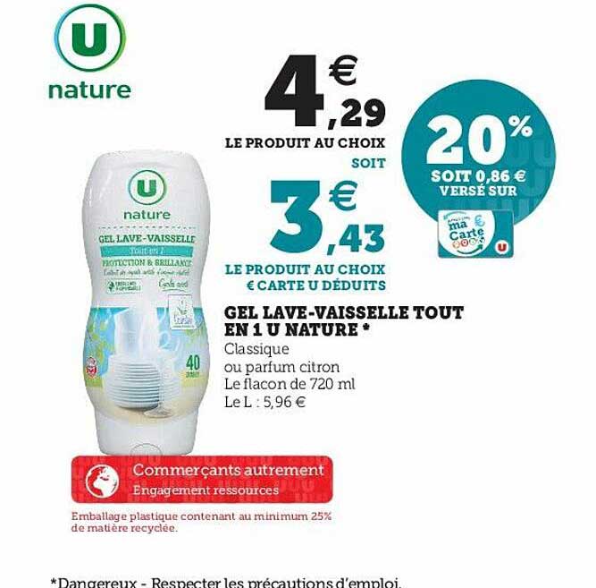gel lave-vaisselle tout en 1 u nature