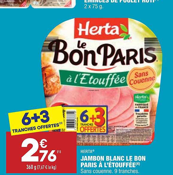 Jambon Blanc Le Bon Paris à L'étouffée Herta